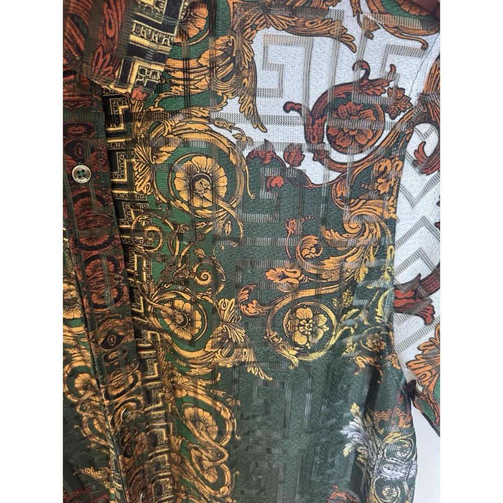 Prestige Original Baroque Print Greek Key Short Sleeve Shirt Rayon Mens Large - Picture 7 of 10